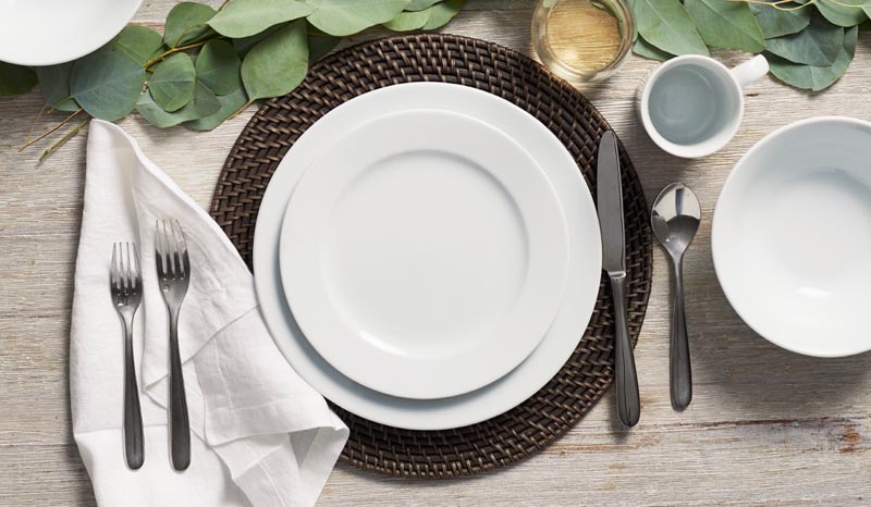 Classic white dinnerware plates and bowls