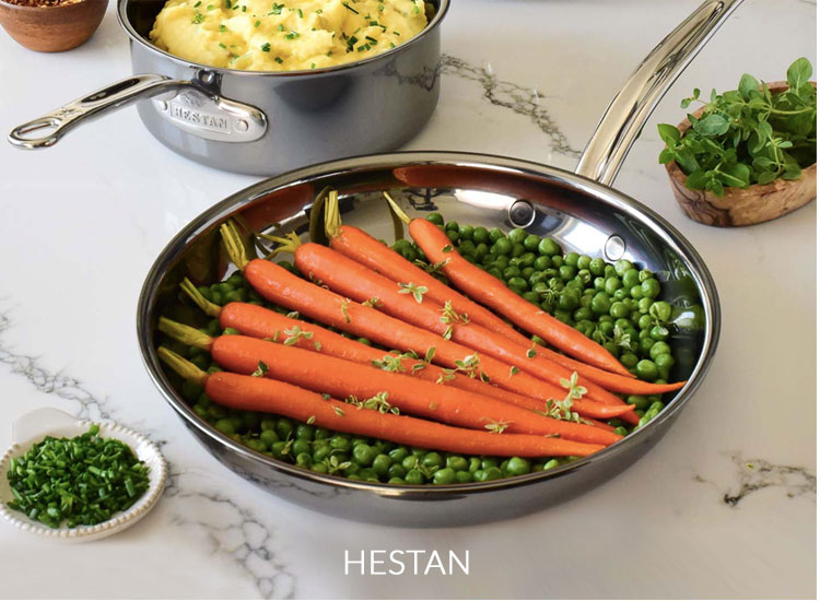 Hestan skillet with carrots and peas