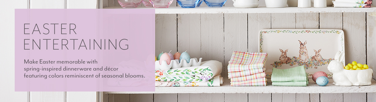 Easter entertaining. Make Easter memorable with spring-inspired dinnerware and decor featuring colors reminiscent of seasonal blooms.
