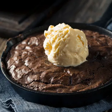 Chocolate Pecan Brownies with Vanilla Bean Ice Cream