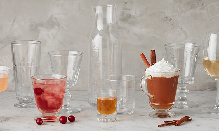 festive cocktails and coffee drinks and wine carafe