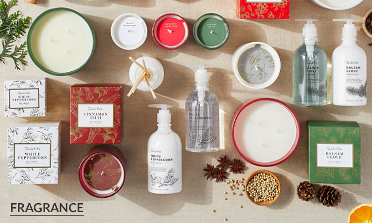 Holiday scented candles, soaps, lotions and room diffusers