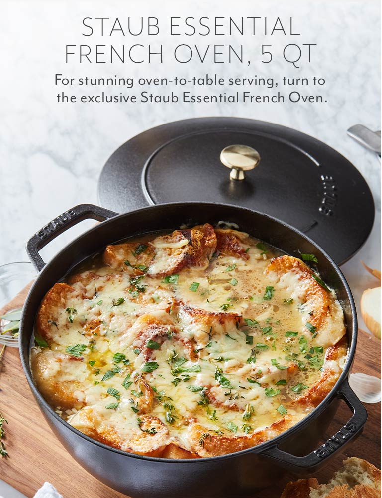 Staub Essential French Oven 5 quart. For stunning oven-to-table serving, turn to the exclusive Staub Essential French Oven.