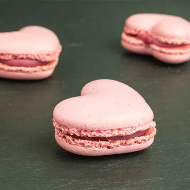 Raspberry Heart Macarons