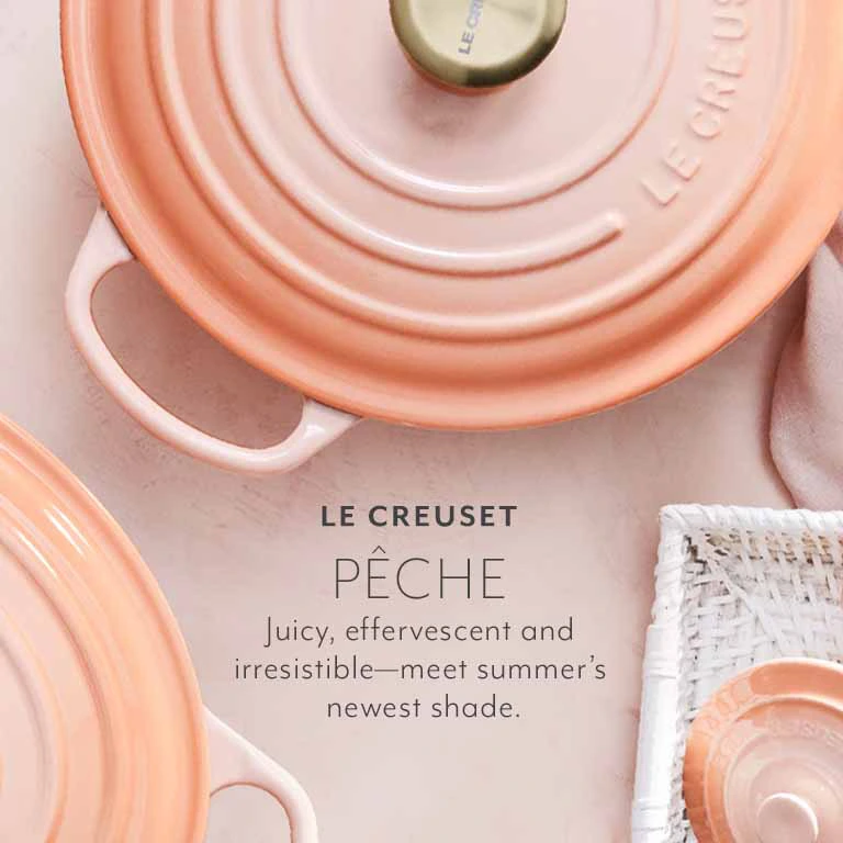 Le Creuset Peche. Juicy, effervescent and irresistible - meet summer's newest shade.