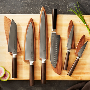 Cangshan Haku Knives in cutting board
