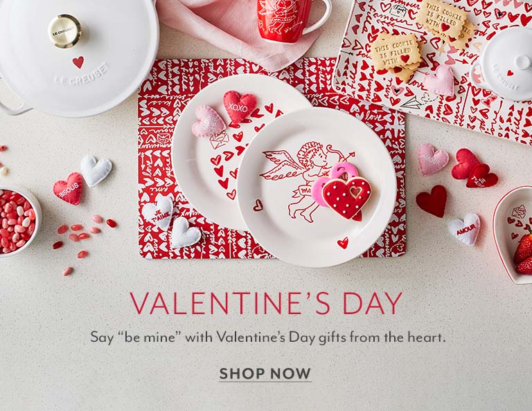 Valentine's Day red and white dinnerware. Share the love. Say be mine with Valentine's Day gifts from the heart.