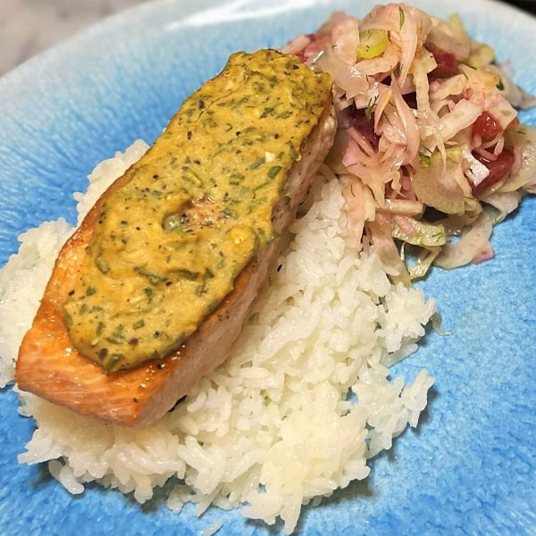 Mustard-Crusted Salmon with Fennel and Blood Orange Salad