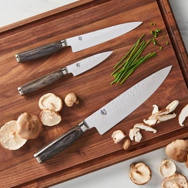 Shun Premier knives on cutting board