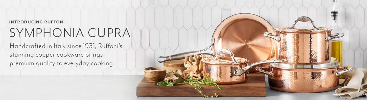 Introducing Ruffoni Symphonia Cupra. Handcrafted in Italy since 1931, Ruffoni's stunning copper cookware brings premium quality to everyday cooking.