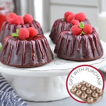 Mini Chocolate Bundt Cakes with Raspberry Glaze