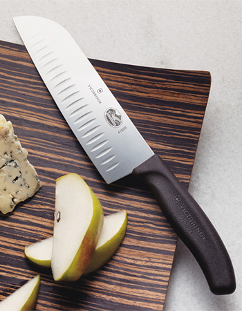 Victorinox chef's knife on cutting board
