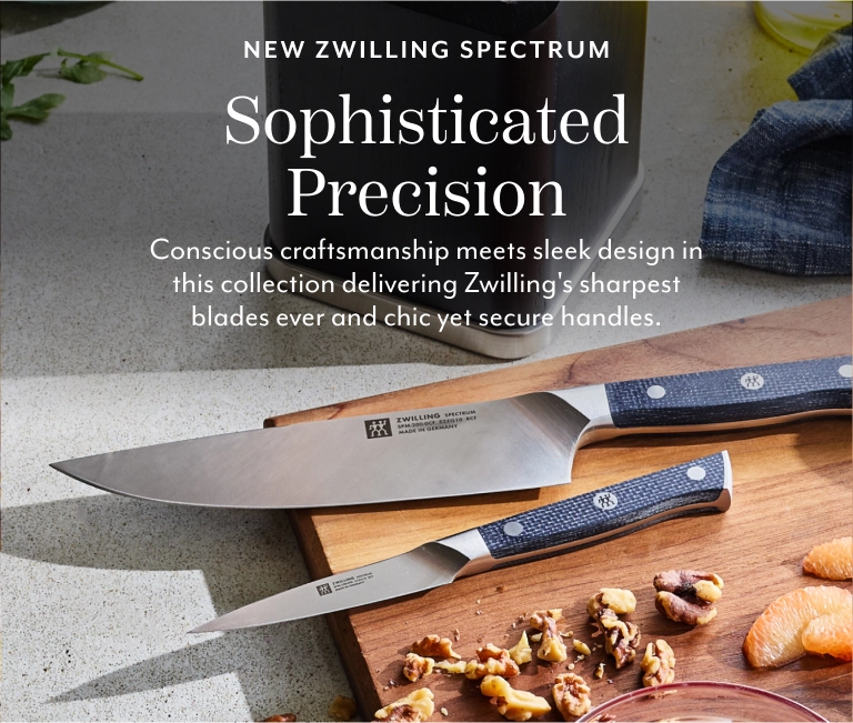New Zwilling Spectrum sophisticated precision. Conscious craftsmanship meets sleek design in this collection delivering Zwilling's sharpest blades ever and chic yet secure handles.