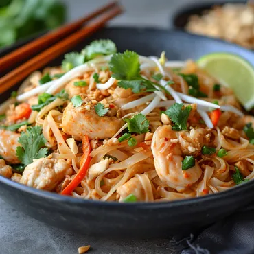 Chicken Pad Thai with Roasted Peanuts and Bean Sprouts