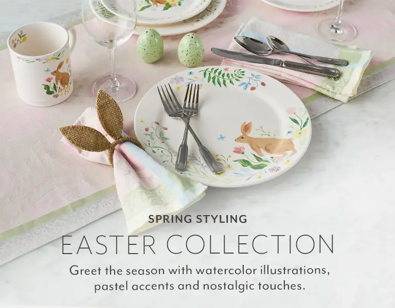 Spring Styling Easter Collection. Greet the season with watercolor illustrations, pastel accents and nostalgic touches.