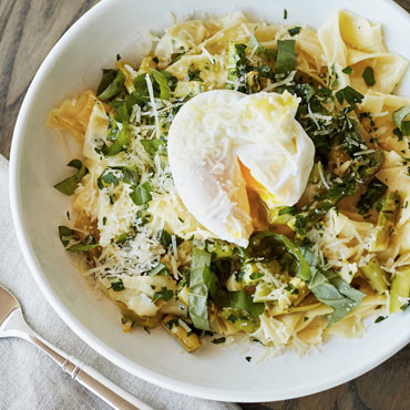 Pappardelle with Lemon, Asparagus, and Parmigiano-Reggiano with Poached Egg