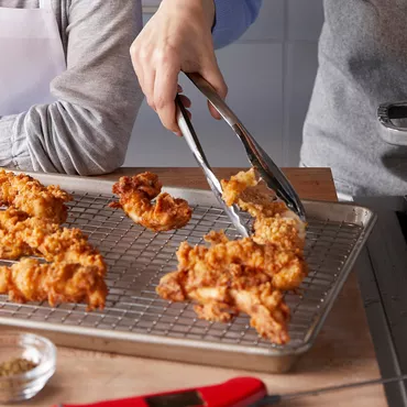 From-Scratch Fried Chicken on rack