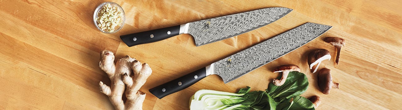 Miyabi Hibana knives on cutting board