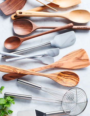 Wooden and stainless steel kitchen tools