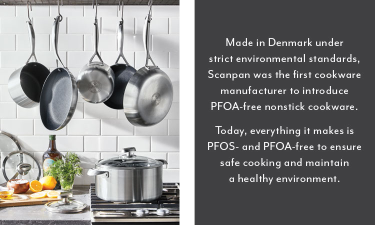 Scanpan cookware set, PFOS and PFOA-free to ensure safe cooking.