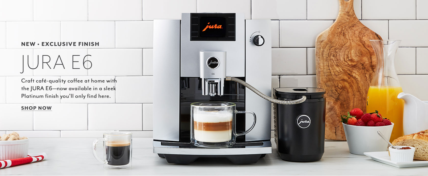 New exclusive finish Jura E6. Craft cafe-quality coffee at home with the Jura E6 now available in a sleek Platinum finish you'll only find here. Shop Now.