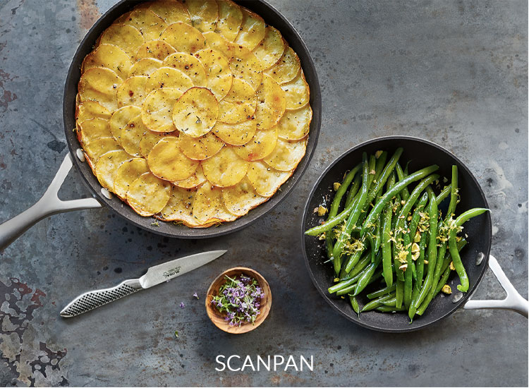 Scanpan nonstick skillets with potatoes and green beans