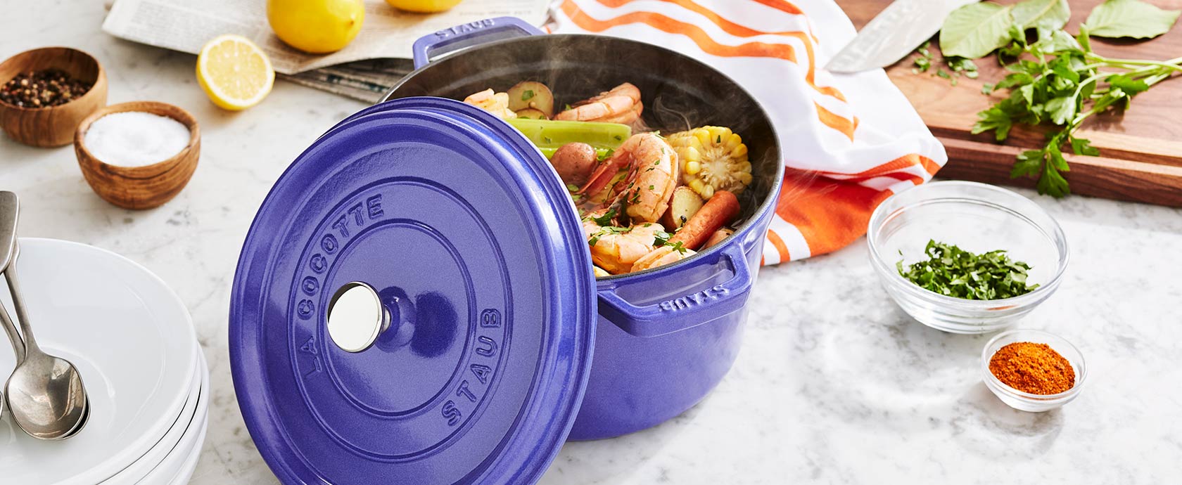 Staub tall cocotte in blueberry color