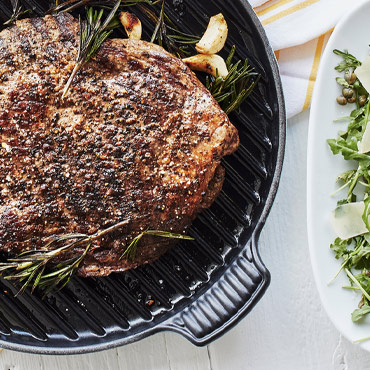 Lemon-Thyme Marinated Steak in grill pan