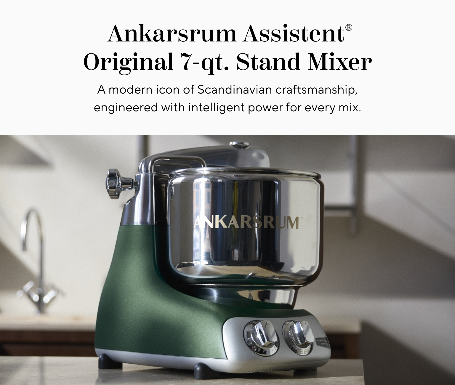 Ankarsrum Assistent Original 7 quart Stand Mixer. A modern icon of Scandinavian craftsmanship, engineered with intelligent power for every mix.
