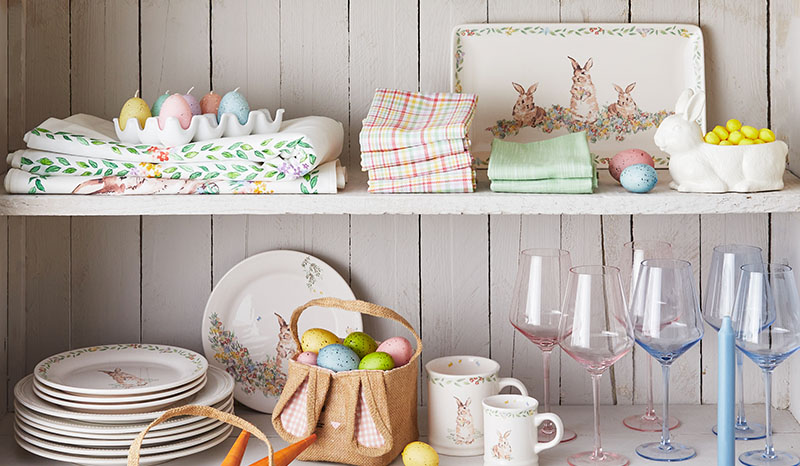 Easter dinnerware with bunnies and floral design