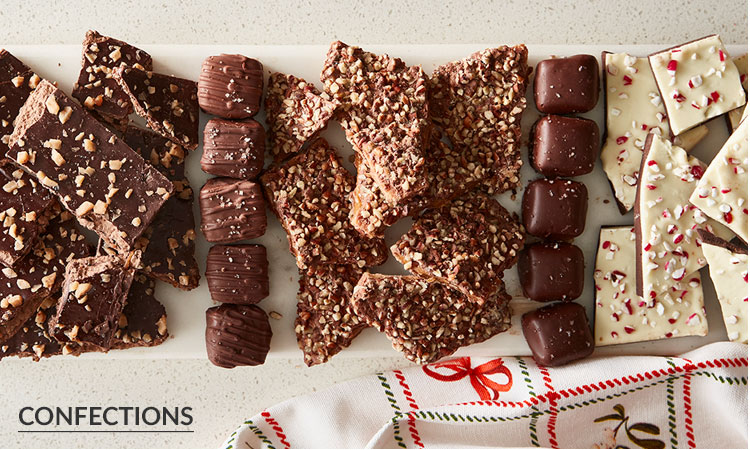 Salted caramels, toffee bark candy and peppermint bark