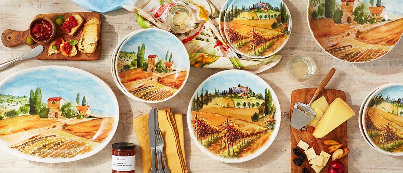 Italian Vineyard dinnerware and linens