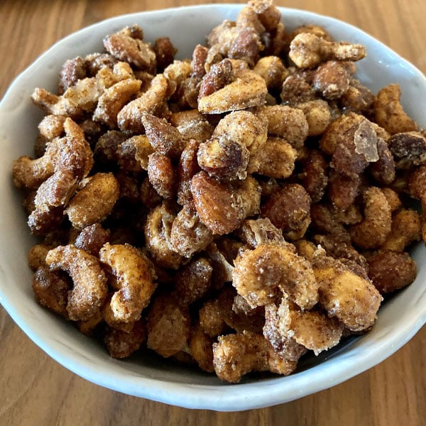 Finished Spiced Nuts in a bowl