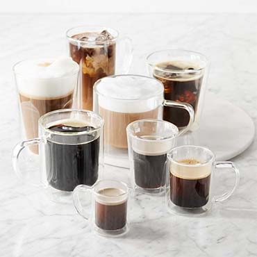 double wall glassware with coffee drinks