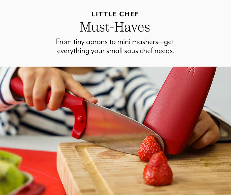 Little Chef must-haves. From tiny aprons to mini mashers get everything your small sous chef needs.