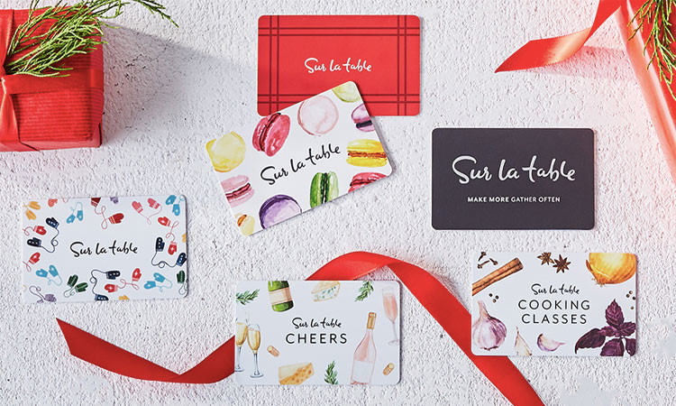 Sur La Table holiday gift cards with evergreens