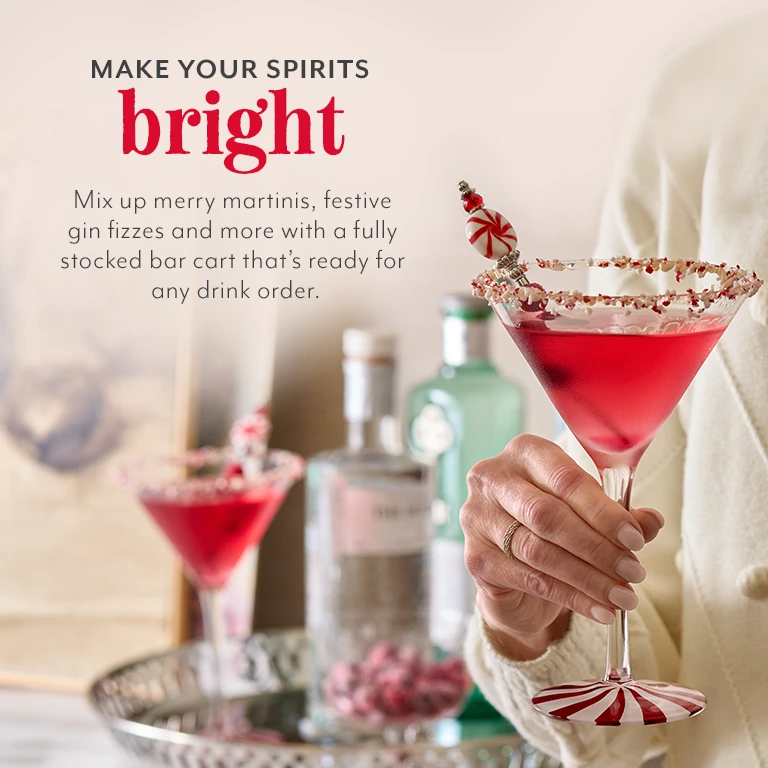 Make your spirits bright.Mix up merry martinis, festive gin fizzes and more with a fully stocked bar cart that's ready for any drink order.