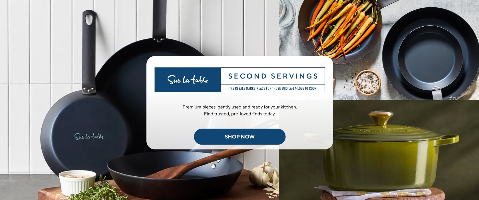 Sur la table Second Servings, the marketplace for those who la-la-love to cook. Premium pieces, gently used and ready for your kitchen. Find trusted, pre-loved finds today. Shop now.