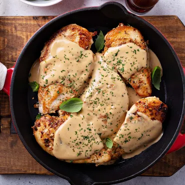 Pan-Roasted Chicken with Fine Herbs and Whole-Grain Mustard Sauce