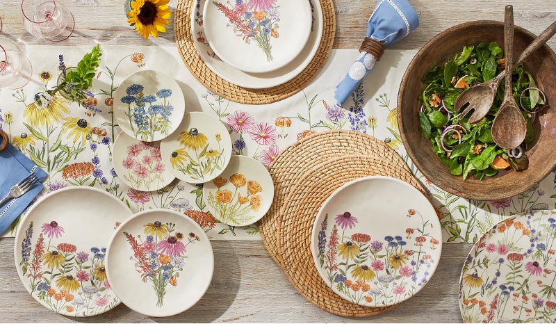Wildflower melamine dinnerware with floral motif