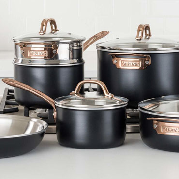 Viking Tri-Ply 11-Piece Cookware Set with copper handles