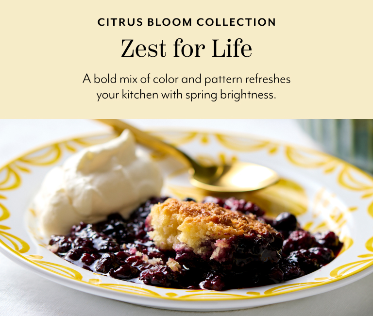 Citrus bloom collection, zest for life. A bold mix of color and pattern refreshes your kitchen with spring brightness.