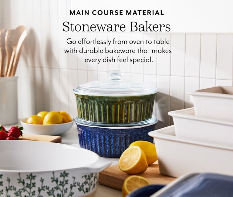 Main course material stoneware bakers. Go effortlessly form oven to table with durable bakeware that makes every dish feel special.
