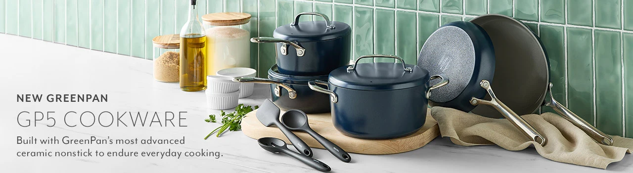 New GreenPan GP5 Cookware. Built with GreenPan's most advanced ceramic nonstick to endure everyday cooking.