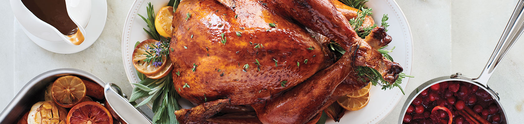 Roasted turkey on white oval Pearl platter
