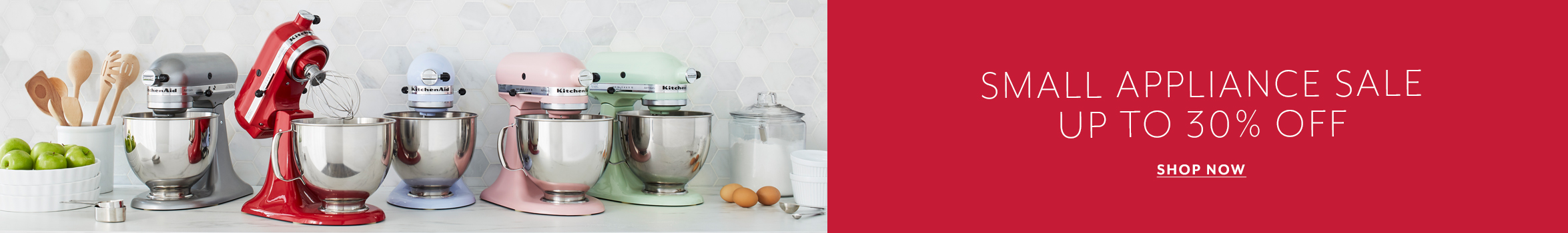 Small Appliance Sale up to 30% off. Red KitchenAid Artisan Stand Mixer.