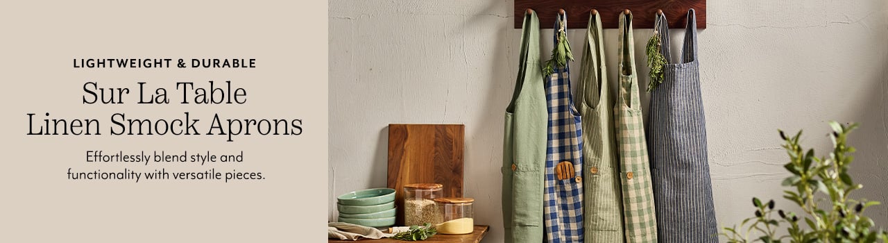 Lightweight and durable Sur La Table smock aprons. Cook with confidence in our lightweight linen smock aprons that provide easy-to-clean protection.