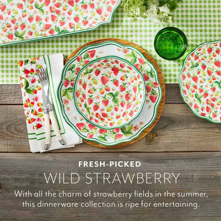 Fresh-Picked Wild Strawberry. With all the charm of strawberry fields in the summer, this dinnerware collection is ripe for entertaining.