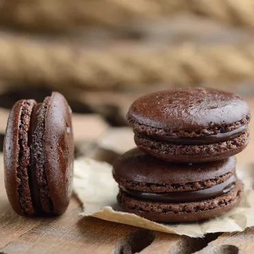 Chocolate Macarons with Dark Chocolate Ganache