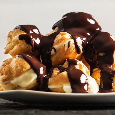 Lavender and Vanilla Profiteroles with chocolate sauce